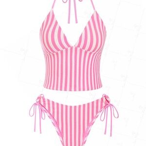 Seafolly Pink and White Striped Bikini